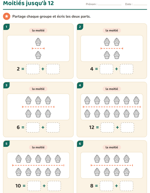 Aperçu de la fiche Doubles et moitiés avec Saint-Valentin NB pour CP (cours préparatoire)