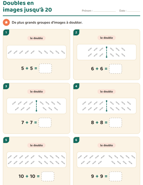 Aperçu de la fiche Doubles et moitiés avec Salle de classe (N&B) pour CP (cours préparatoire)