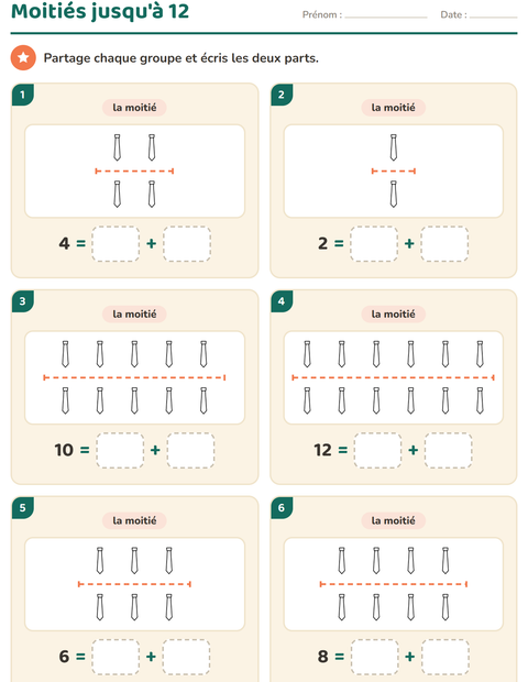 Aperçu de la fiche Doubles et moitiés avec Vêtements NB pour CP (cours préparatoire)