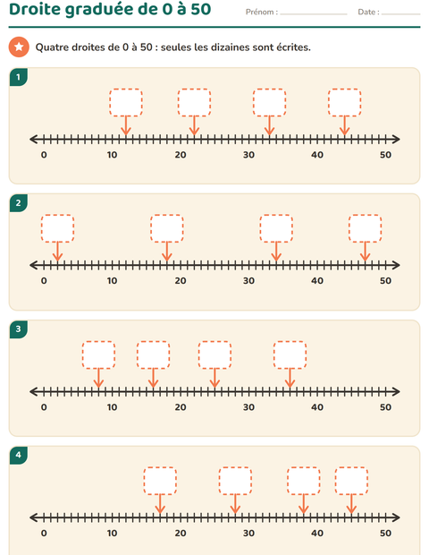 Aperçu de la fiche Droite numérique pour CP (cours préparatoire)