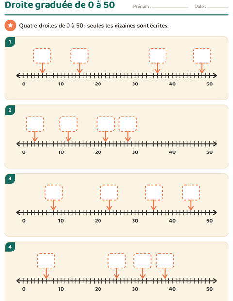 Aperçu de la fiche Droite numérique pour CP (cours préparatoire)