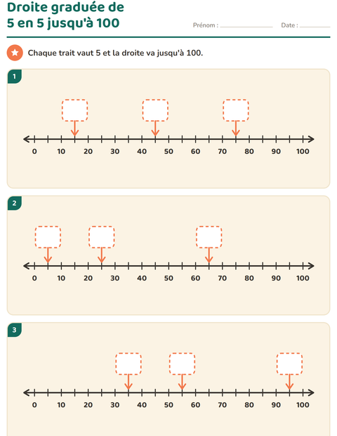 Aperçu de la fiche Droite numérique pour CP (cours préparatoire)