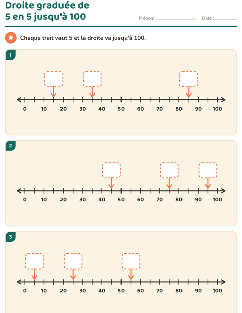 Aperçu de la fiche Droite numérique pour CP (cours préparatoire)