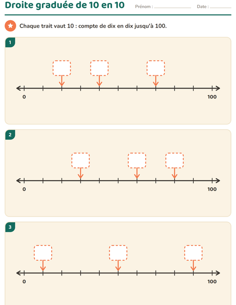 Aperçu de la fiche Droite numérique pour CP (cours préparatoire)