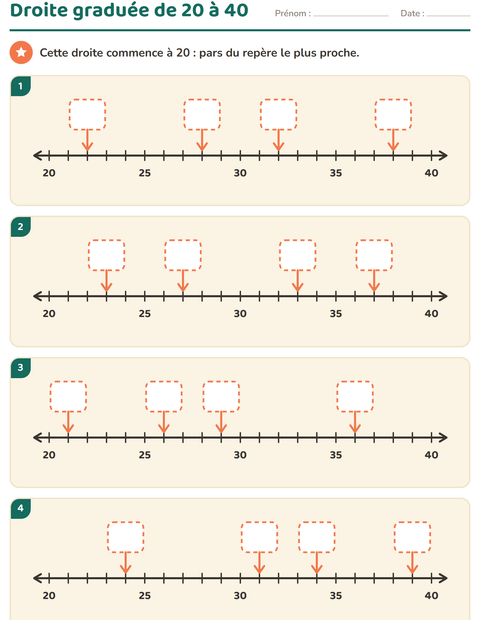 Aperçu de la fiche Droite numérique pour CP (cours préparatoire)