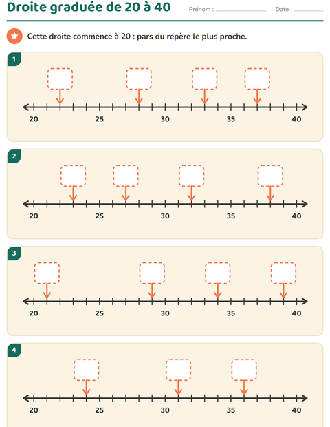Aperçu de la fiche Droite numérique pour CP (cours préparatoire)
