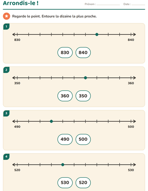 Aperçu de la fiche Droite numérique pour CE1 (cours élémentaire 1)