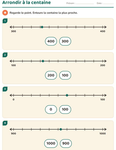 Aperçu de la fiche Droite numérique pour CE2 (cours élémentaire 2)