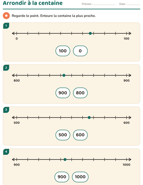 Aperçu de la fiche Droite numérique pour CE2 (cours élémentaire 2)