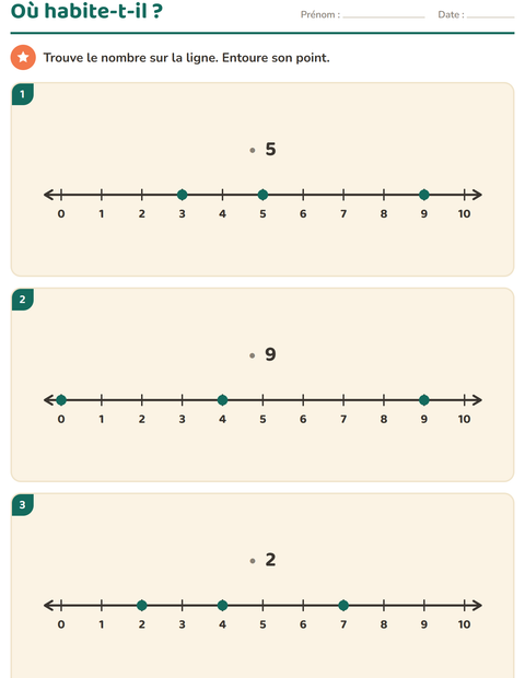 Aperçu de la fiche Droite numérique pour CP (cours préparatoire)