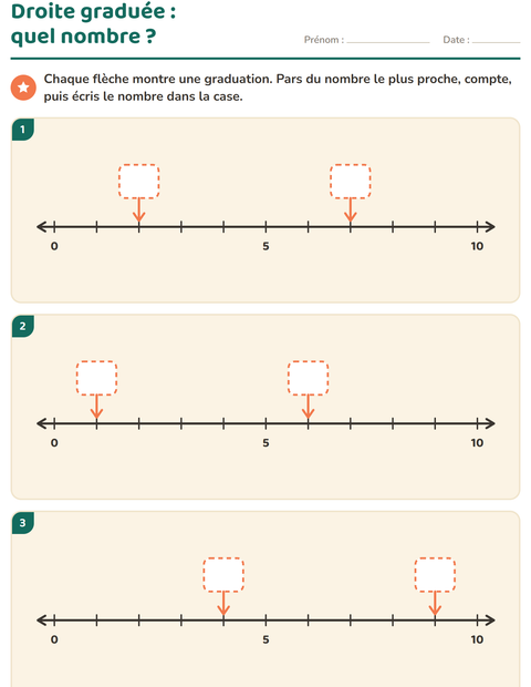 Aperçu de la fiche Droite numérique pour CP (cours préparatoire)