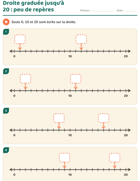Aperçu de la fiche Droite numérique pour CP (cours préparatoire)