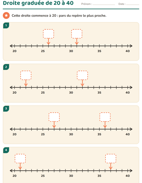 Aperçu de la fiche Droite numérique pour CP (cours préparatoire)