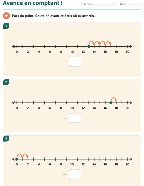 Aperçu de la fiche Droite numérique pour CP (cours préparatoire)