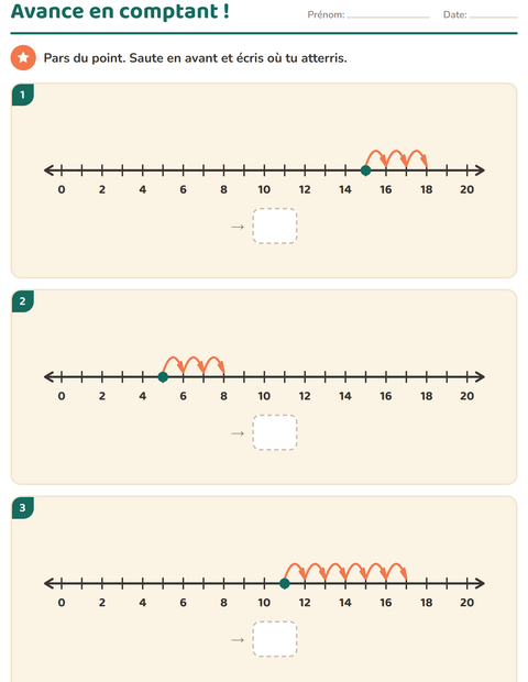 Aperçu de la fiche Droite numérique pour CP (cours préparatoire)
