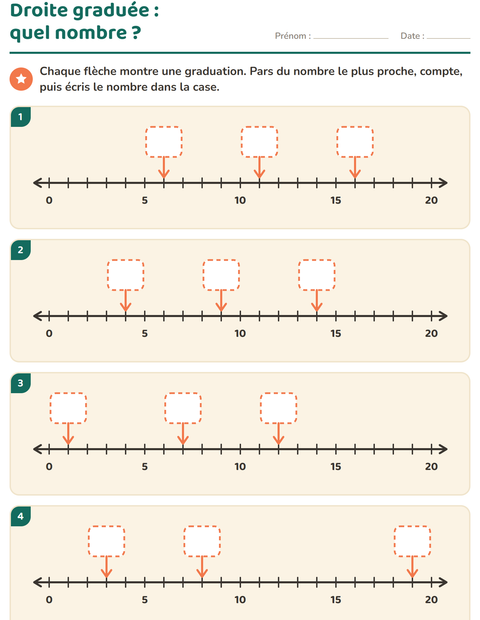Aperçu de la fiche Droite numérique pour CP (cours préparatoire)