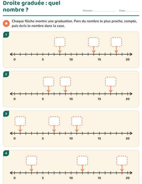 Droite graduée de 0 à 20 : quel nombre montre la flèche ?