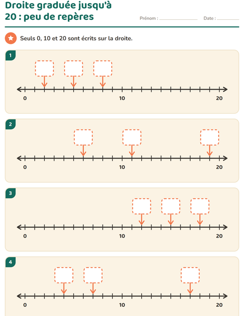 Aperçu de la fiche Droite numérique pour CP (cours préparatoire)