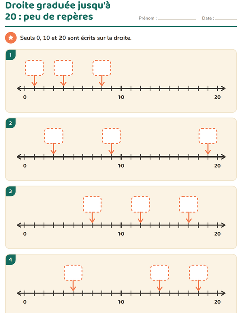 Aperçu de la fiche Droite numérique pour CP (cours préparatoire)