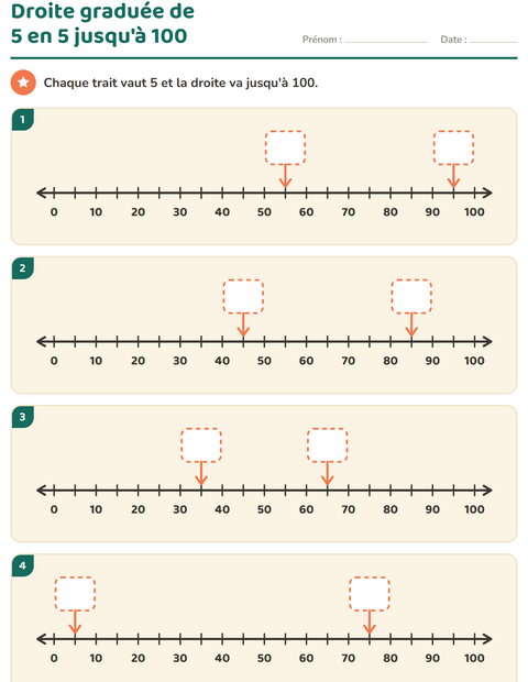 Aperçu de la fiche Droite numérique pour CP (cours préparatoire)
