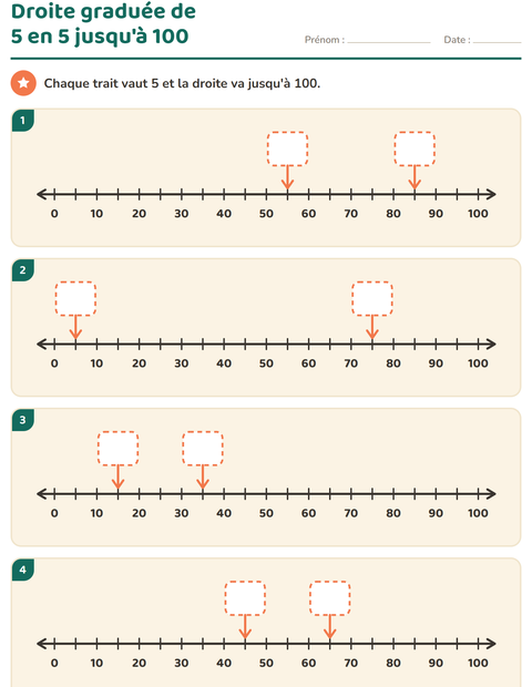 Aperçu de la fiche Droite numérique pour CP (cours préparatoire)