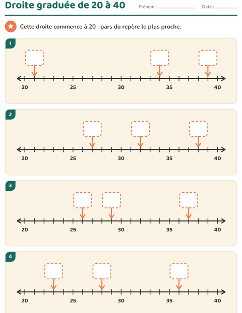 Aperçu de la fiche Droite numérique pour CP (cours préparatoire)