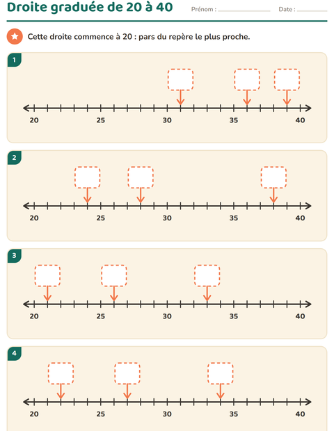 Aperçu de la fiche Droite numérique pour CP (cours préparatoire)