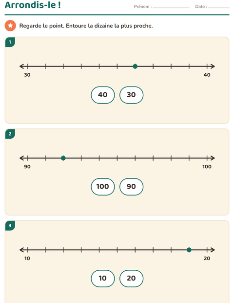 Aperçu de la fiche Droite numérique pour CE1 (cours élémentaire 1)