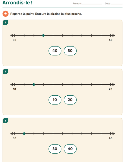 Aperçu de la fiche Droite numérique pour CE1 (cours élémentaire 1)