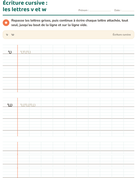 Aperçu de la fiche Écriture cursive pour CE1 (cours élémentaire 1)