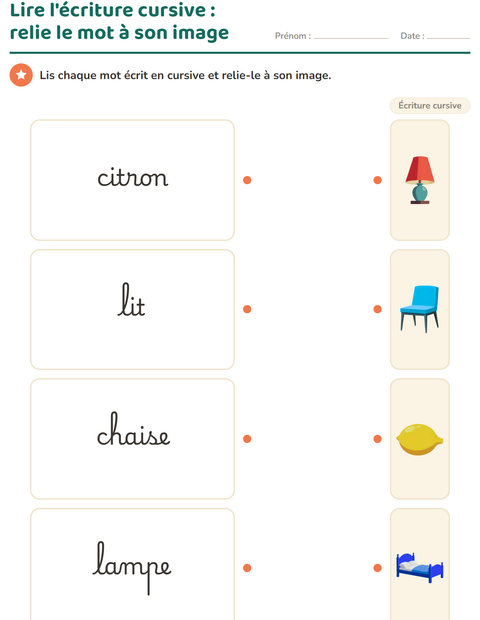 Aperçu de la fiche Écriture cursive pour CE1 (cours élémentaire 1)