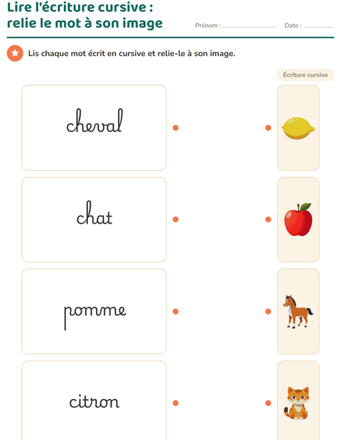 Aperçu de la fiche Écriture cursive pour CE1 (cours élémentaire 1)