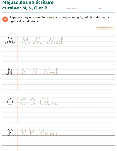 Aperçu de la fiche Écriture cursive pour CE1 (cours élémentaire 1)
