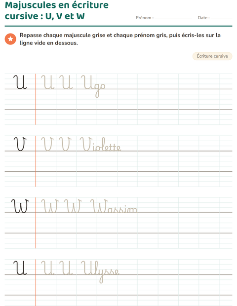 Aperçu de la fiche Écriture cursive pour CE1 (cours élémentaire 1)