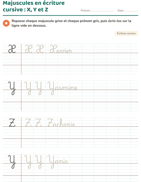 Aperçu de la fiche Écriture cursive pour CE1 (cours élémentaire 1)