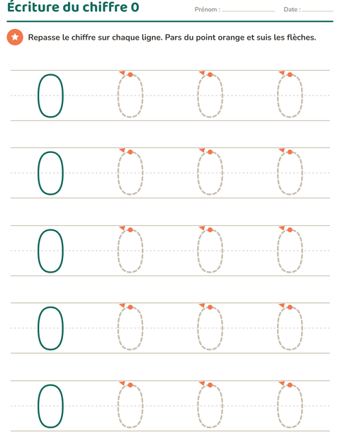 Aperçu de la fiche Écriture des chiffres pour École maternelle (grande section, 5-7 ans)