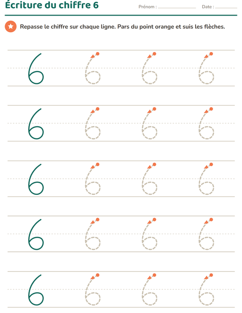 Aperçu de la fiche Écriture des chiffres pour École maternelle (grande section, 5-7 ans)