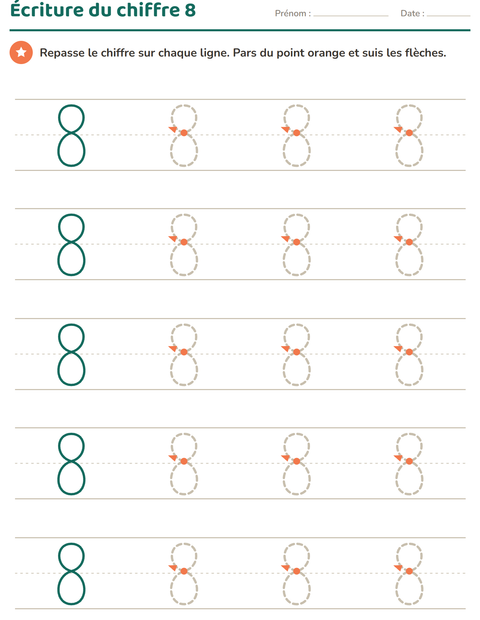 Aperçu de la fiche Écriture des chiffres pour École maternelle (grande section, 5-7 ans)