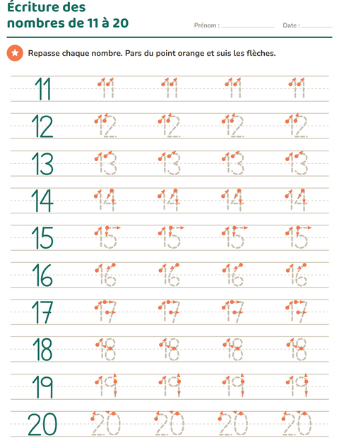 Aperçu de la fiche Écriture des chiffres pour École maternelle (grande section, 5-7 ans)