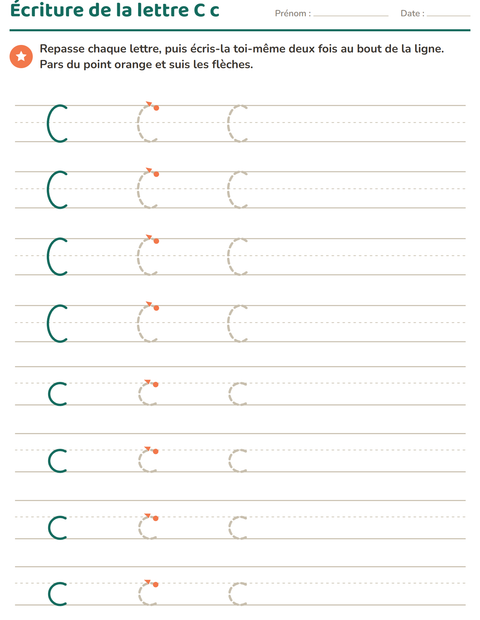 Aperçu de la fiche Écriture des lettres pour École maternelle (grande section, 5-7 ans)
