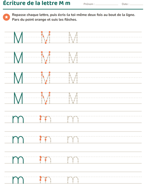 Aperçu de la fiche Écriture des lettres pour École maternelle (grande section, 5-7 ans)