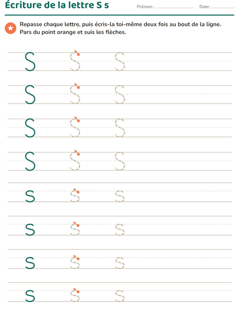 Aperçu de la fiche Écriture des lettres pour École maternelle (grande section, 5-7 ans)