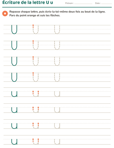 Aperçu de la fiche Écriture des lettres pour École maternelle (grande section, 5-7 ans)