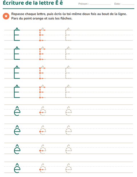 Aperçu de la fiche Écriture des lettres pour École maternelle (grande section, 5-7 ans)