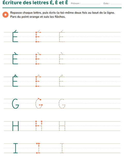 Aperçu de la fiche Écriture des lettres pour École maternelle (grande section, 5-7 ans)
