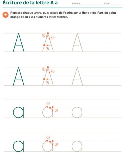 Aperçu de la fiche Écriture des lettres pour École maternelle (grande section, 5-7 ans)