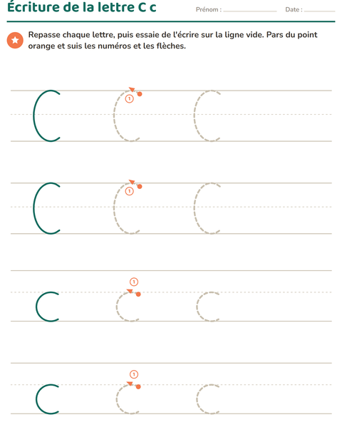 Aperçu de la fiche Écriture des lettres pour École maternelle (grande section, 5-7 ans)