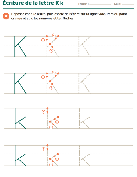 Aperçu de la fiche Écriture des lettres pour École maternelle (grande section, 5-7 ans)