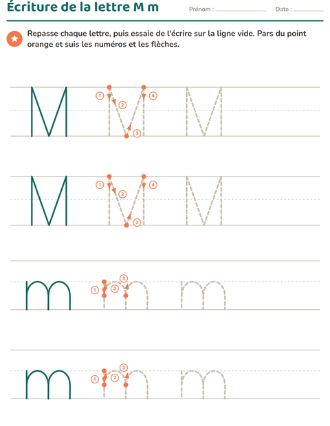 Aperçu de la fiche Écriture des lettres pour École maternelle (grande section, 5-7 ans)