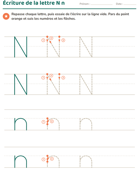 Aperçu de la fiche Écriture des lettres pour École maternelle (grande section, 5-7 ans)